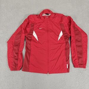 Nike Soccer Jacket Womens Large‎ Red White Full Zip Lightweight Windbreaker